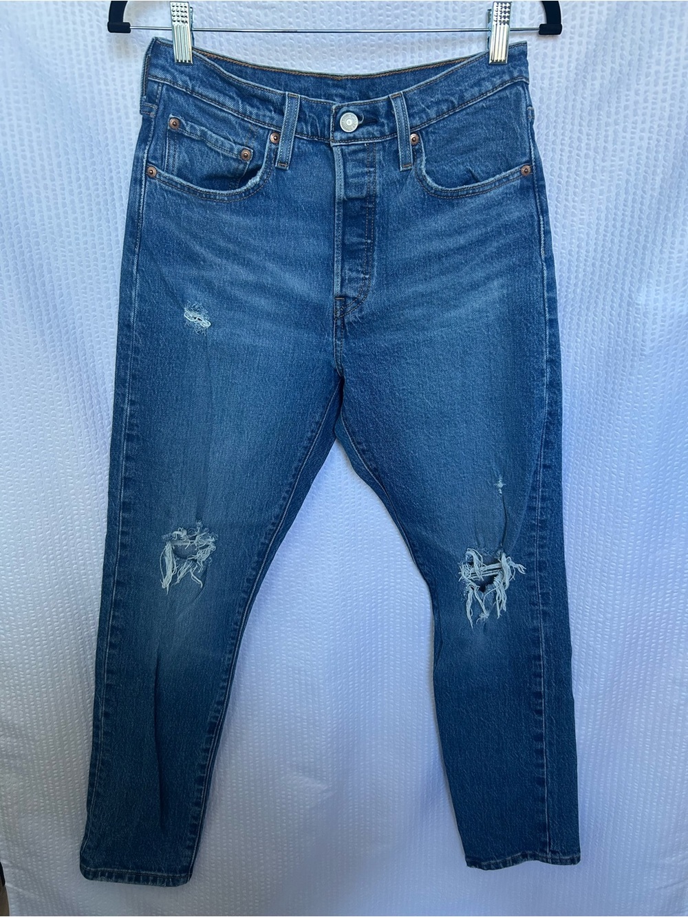 Levi's 501 Skinny Distressed Medium Wash Denim Jeans Size 28x28